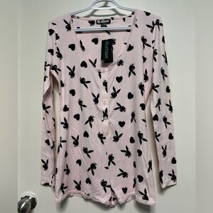 BNWT PLAYBOY LACE TRIM PAJAMA ROMPER PINK